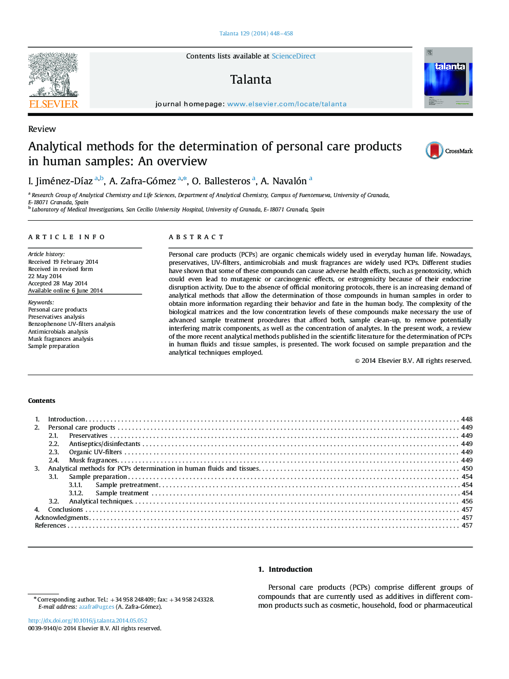 Analytical methods for the determination of personal care products in human samples: An overview