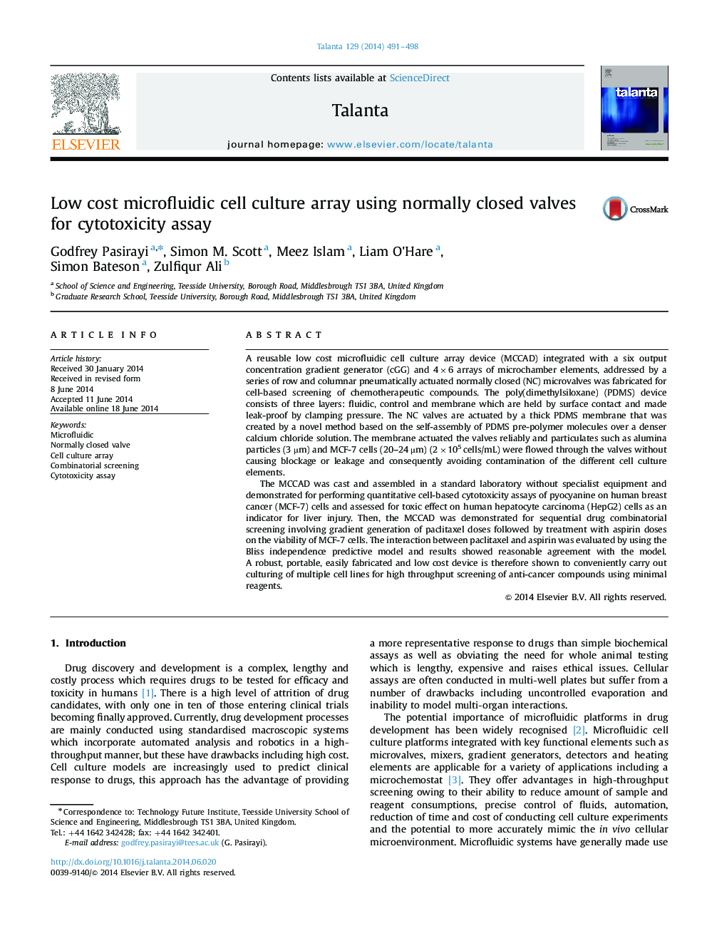 Low cost microfluidic cell culture array using normally closed valves for cytotoxicity assay