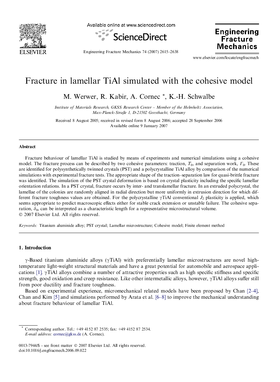 Fracture in lamellar TiAl simulated with the cohesive model