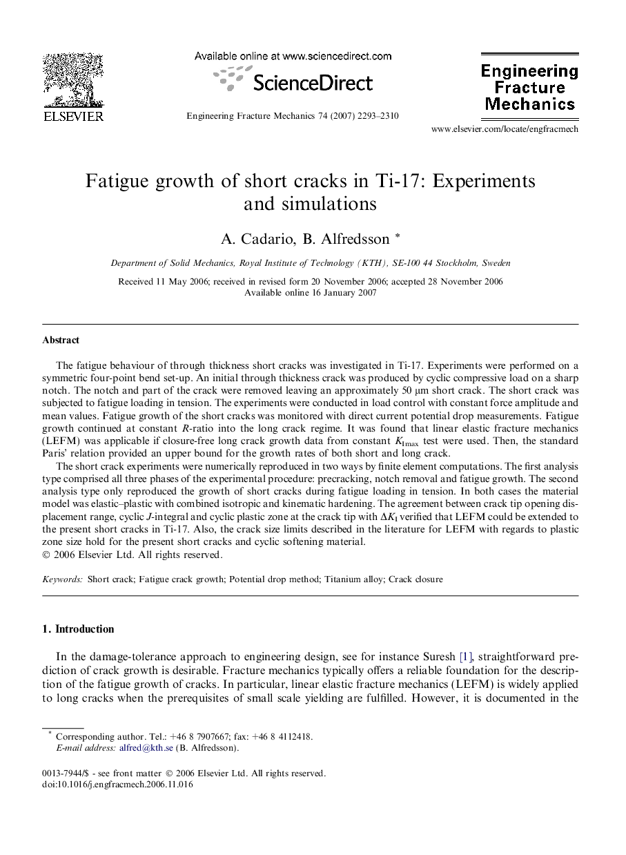 Fatigue growth of short cracks in Ti-17: Experiments and simulations