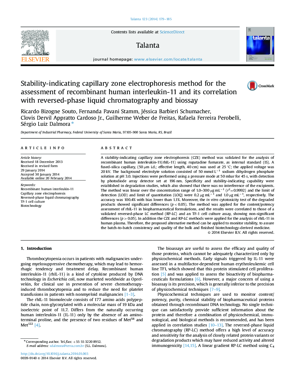 Stability-indicating capillary zone electrophoresis method for the assessment of recombinant human interleukin-11 and its correlation with reversed-phase liquid chromatography and biossay