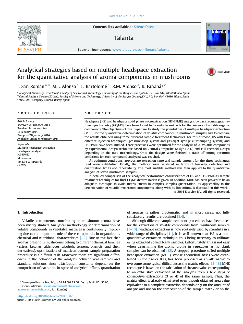 Analytical strategies based on multiple headspace extraction for the quantitative analysis of aroma components in mushrooms