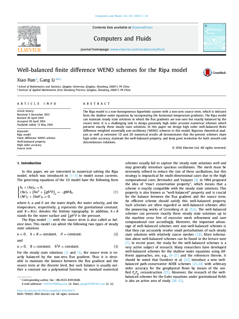 Well-balanced finite difference WENO schemes for the Ripa model