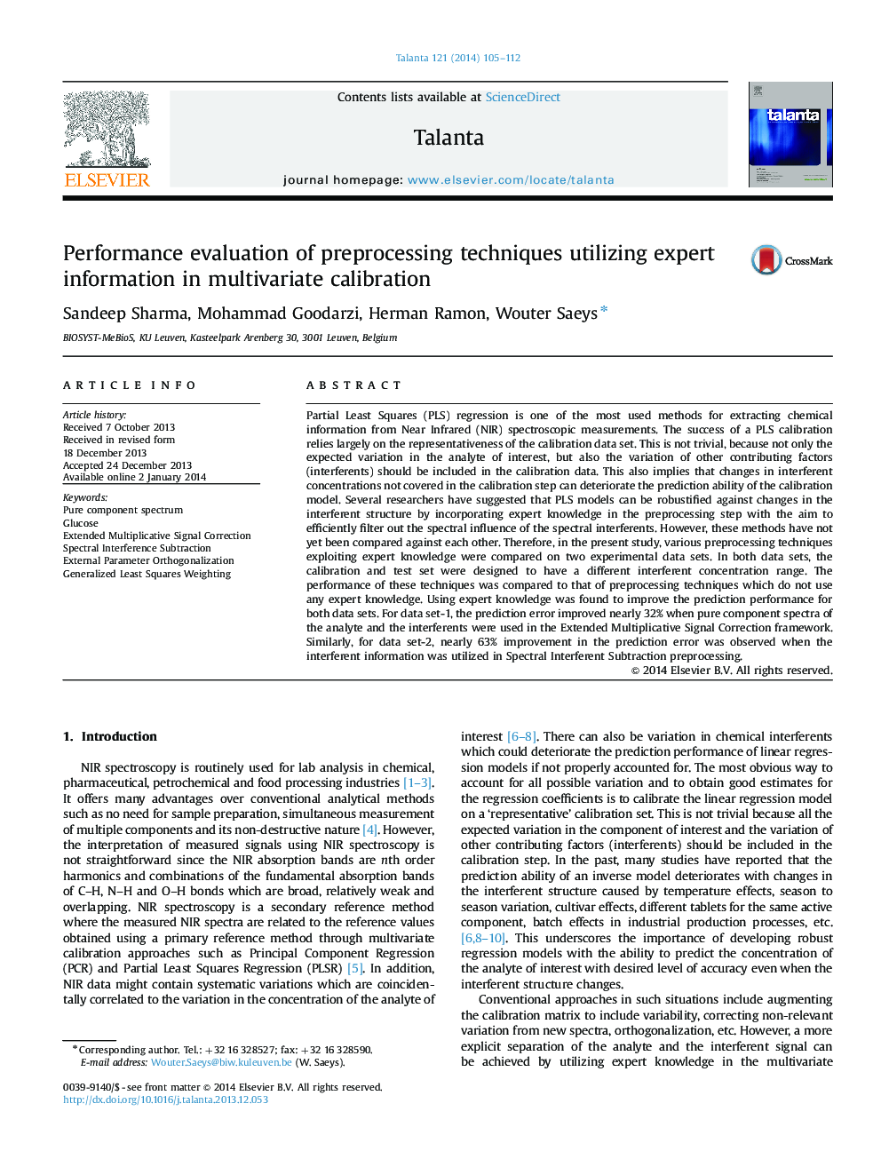 Performance evaluation of preprocessing techniques utilizing expert information in multivariate calibration