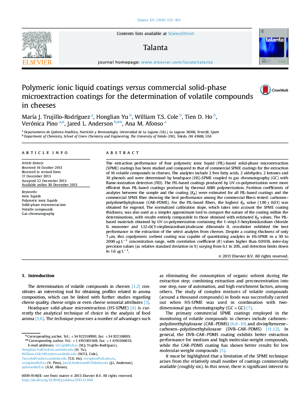 Polymeric ionic liquid coatings versus commercial solid-phase microextraction coatings for the determination of volatile compounds in cheeses