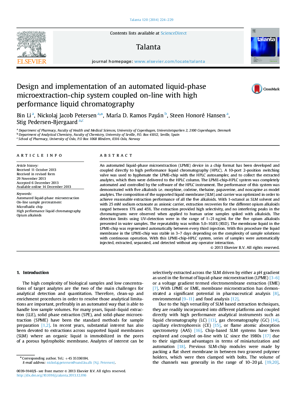 Design and implementation of an automated liquid-phase microextraction-chip system coupled on-line with high performance liquid chromatography