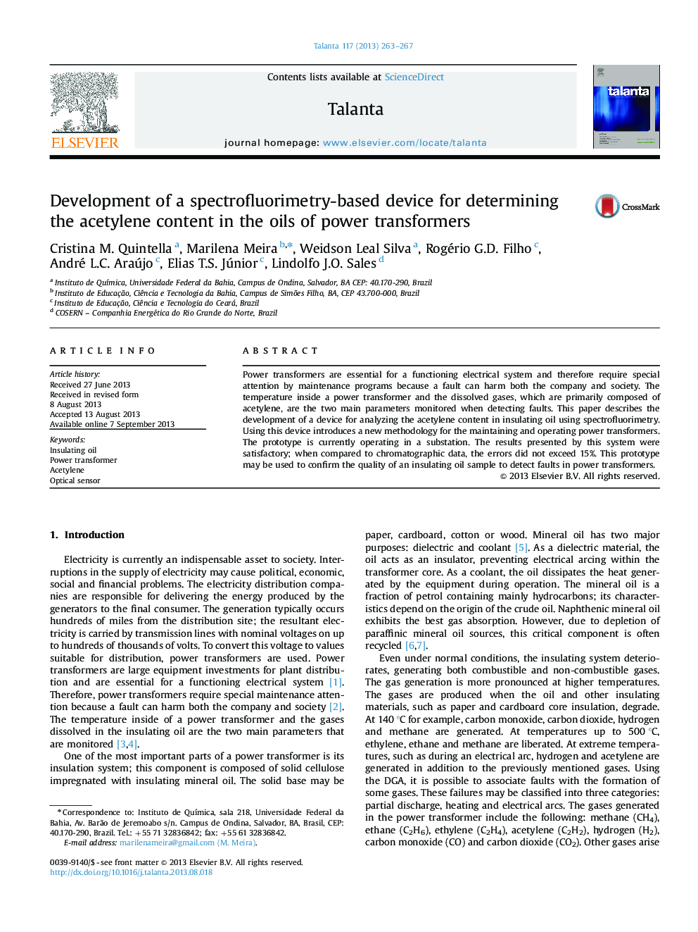 Development of a spectrofluorimetry-based device for determining the acetylene content in the oils of power transformers