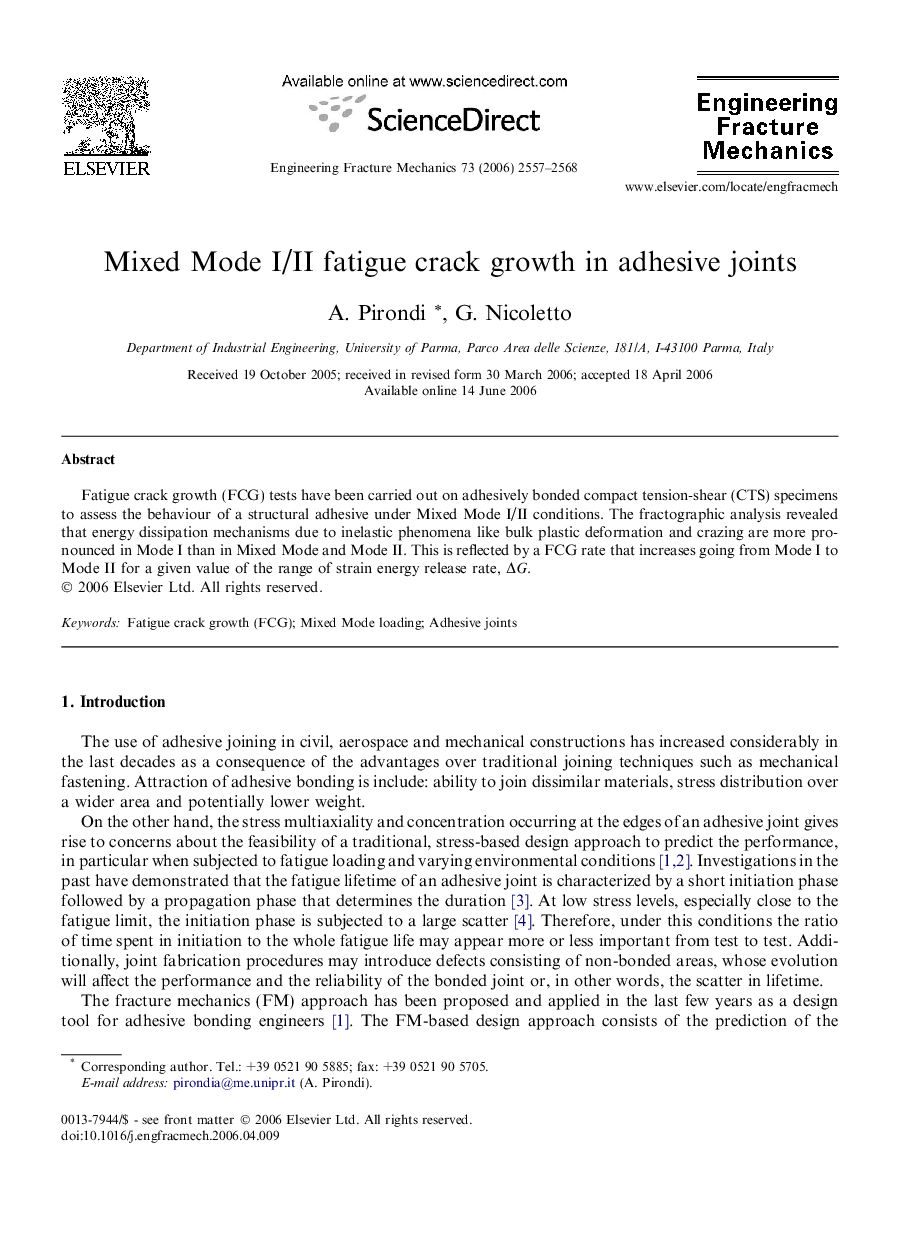 Mixed Mode I/II fatigue crack growth in adhesive joints