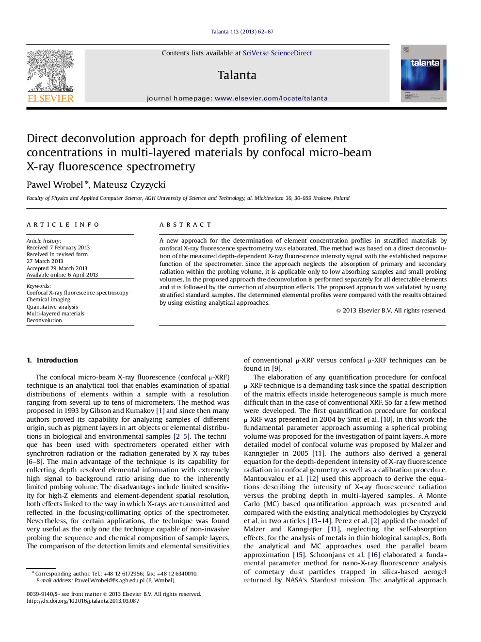 Direct deconvolution approach for depth profiling of element concentrations in multi-layered materials by confocal micro-beam X-ray fluorescence spectrometry