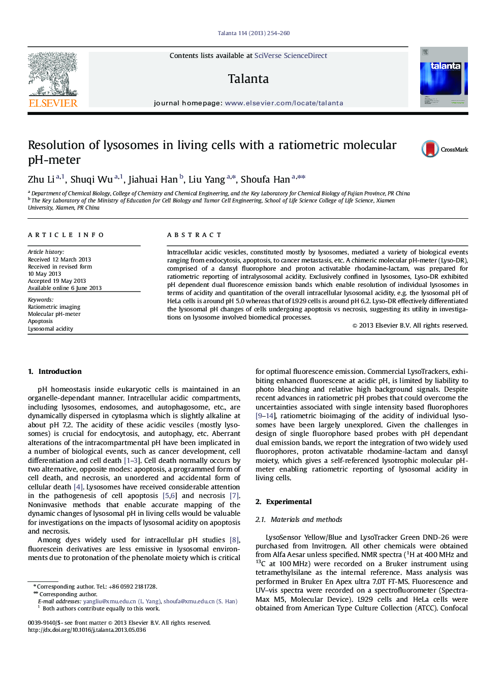 Resolution of lysosomes in living cells with a ratiometric molecular pH-meter