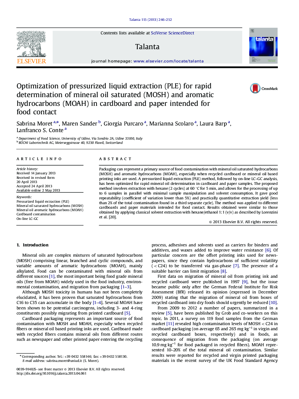 Optimization of pressurized liquid extraction (PLE) for rapid determination of mineral oil saturated (MOSH) and aromatic hydrocarbons (MOAH) in cardboard and paper intended for food contact