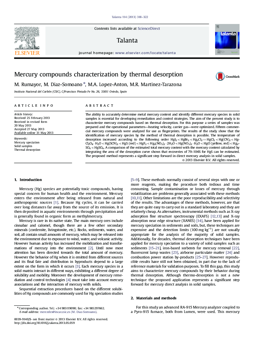 Mercury compounds characterization by thermal desorption