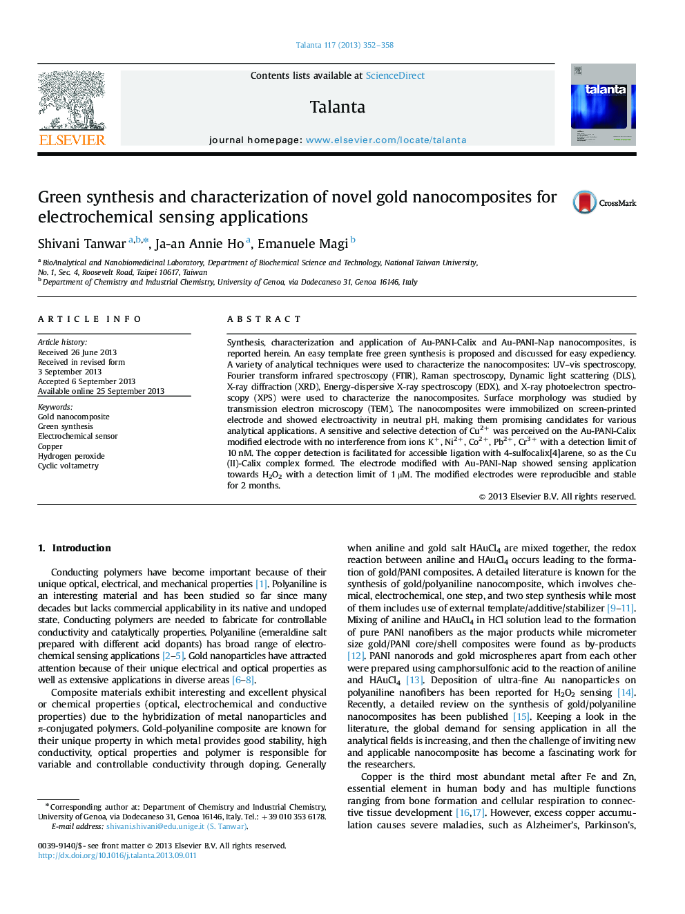 Green synthesis and characterization of novel gold nanocomposites for electrochemical sensing applications