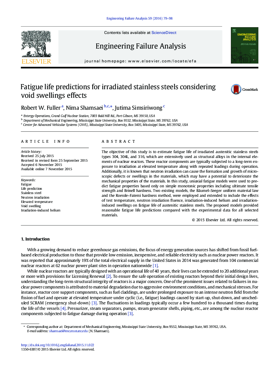 Fatigue life predictions for irradiated stainless steels considering void swellings effects