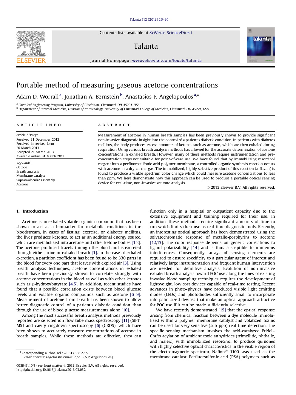 Portable method of measuring gaseous acetone concentrations