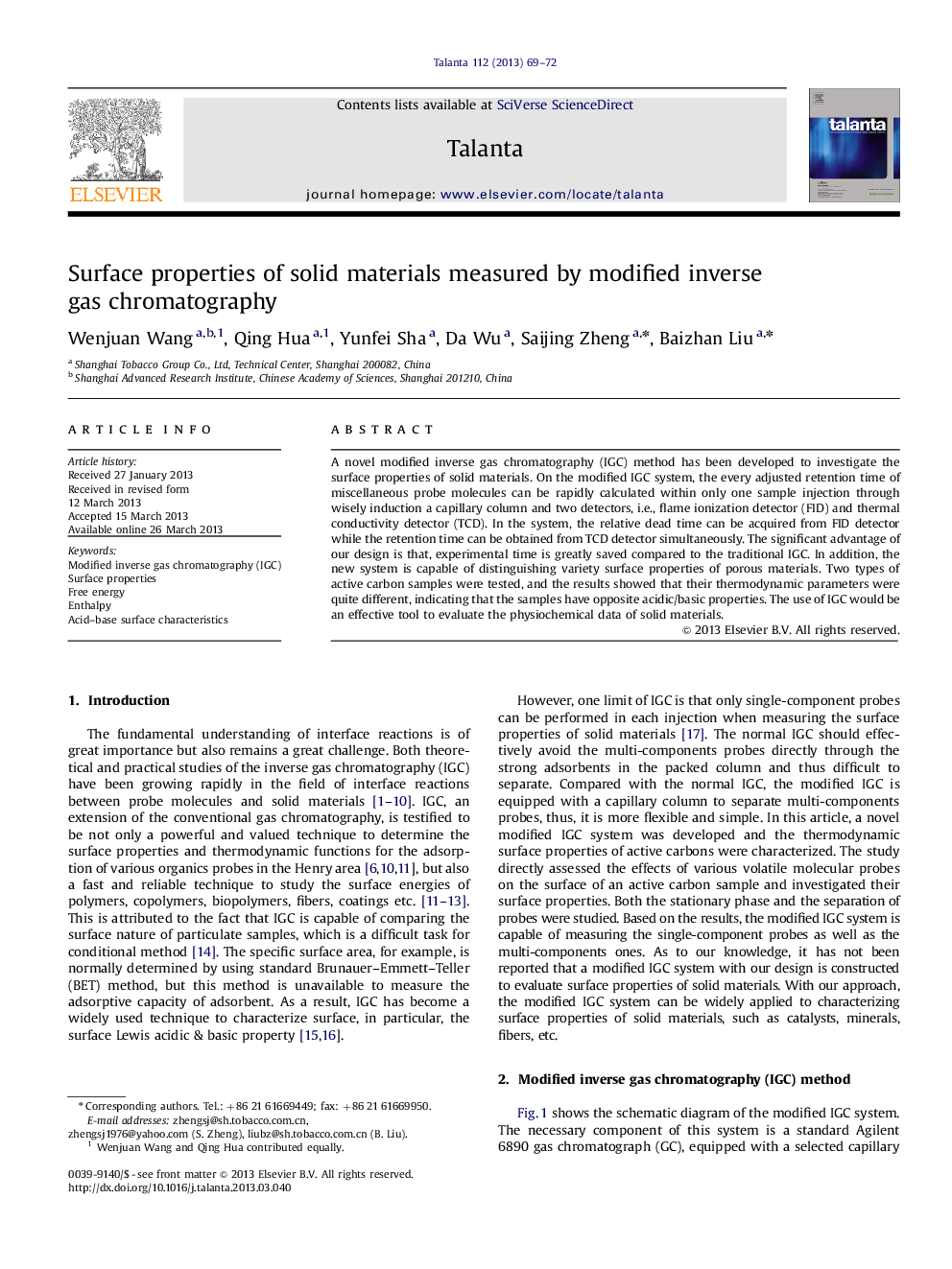 Surface properties of solid materials measured by modified inverse gas chromatography