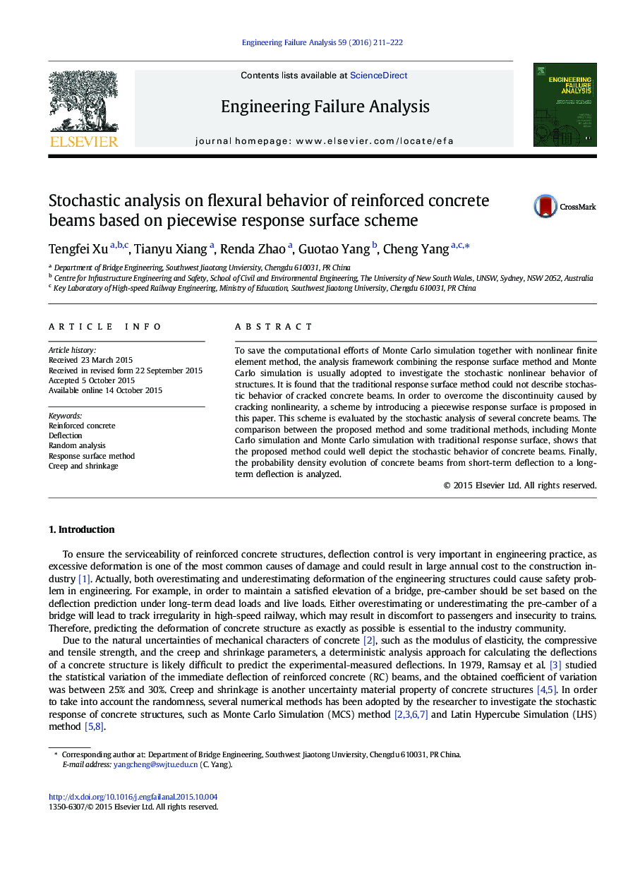 Stochastic analysis on flexural behavior of reinforced concrete beams based on piecewise response surface scheme