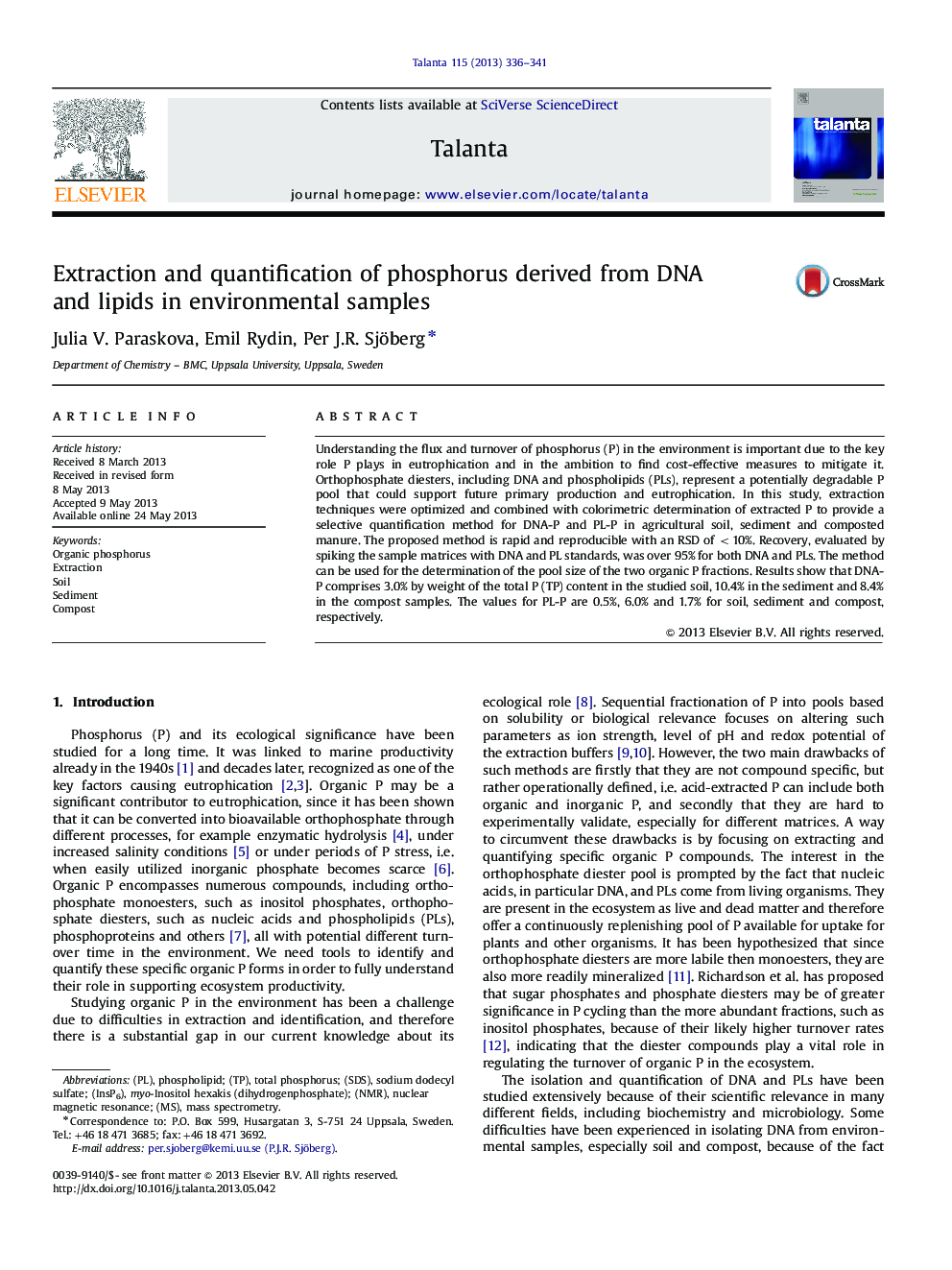 Extraction and quantification of phosphorus derived from DNA and lipids in environmental samples