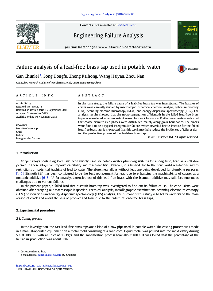 Failure analysis of a lead-free brass tap used in potable water