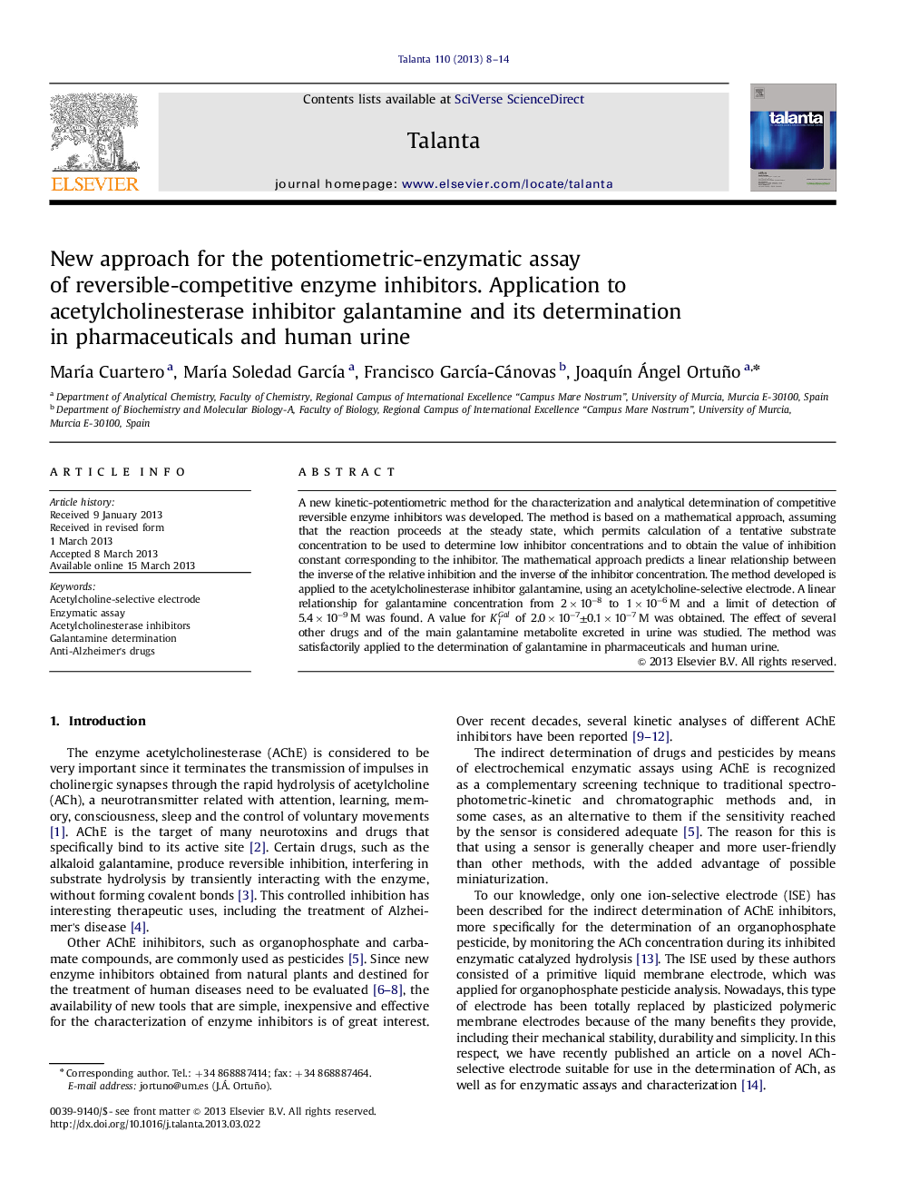 New approach for the potentiometric-enzymatic assay of reversible-competitive enzyme inhibitors. Application to acetylcholinesterase inhibitor galantamine and its determination in pharmaceuticals and human urine