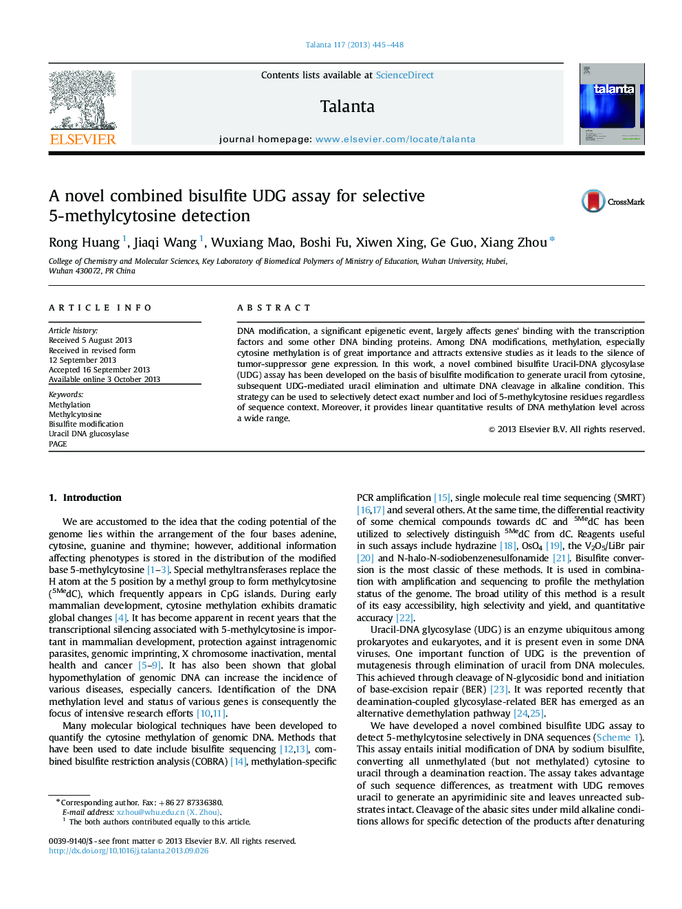 A novel combined bisulfite UDG assay for selective 5-methylcytosine detection