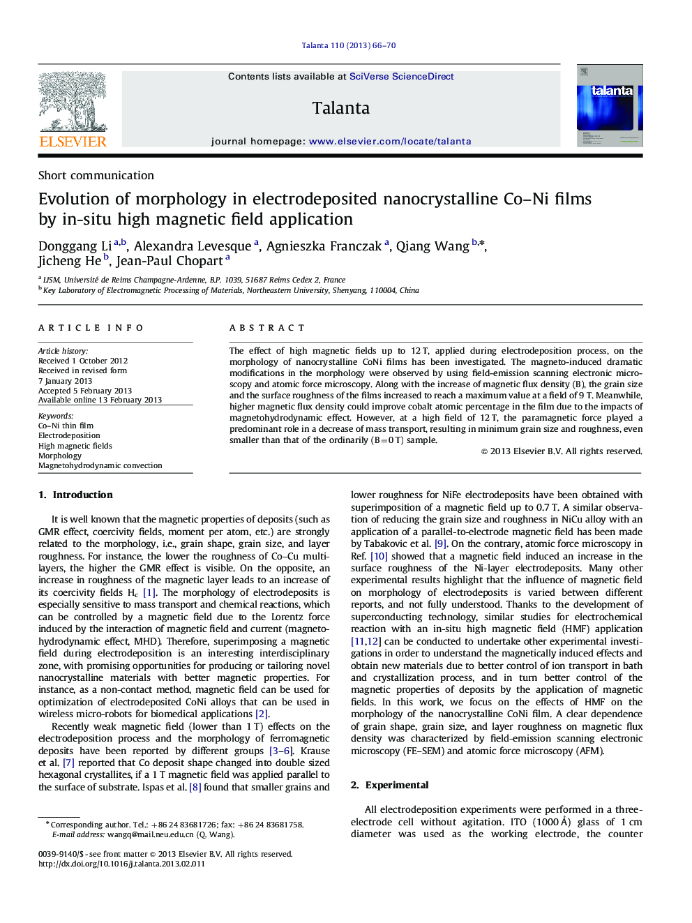 Evolution of morphology in electrodeposited nanocrystalline Co-Ni films by in-situ high magnetic field application