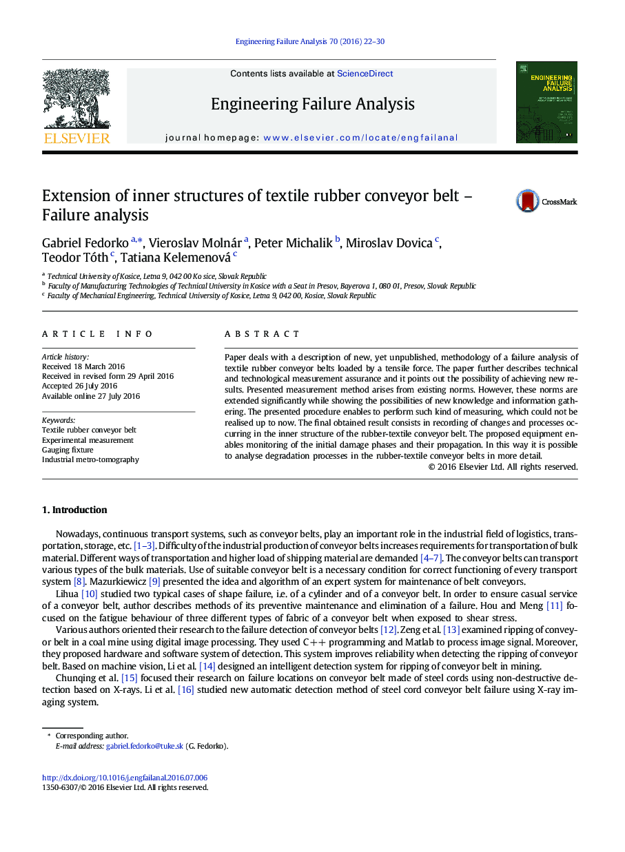 Extension of inner structures of textile rubber conveyor belt – Failure analysis