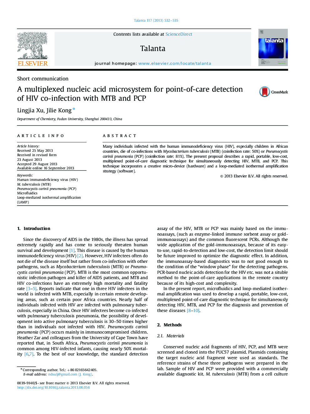 A multiplexed nucleic acid microsystem for point-of-care detection of HIV co-infection with MTB and PCP