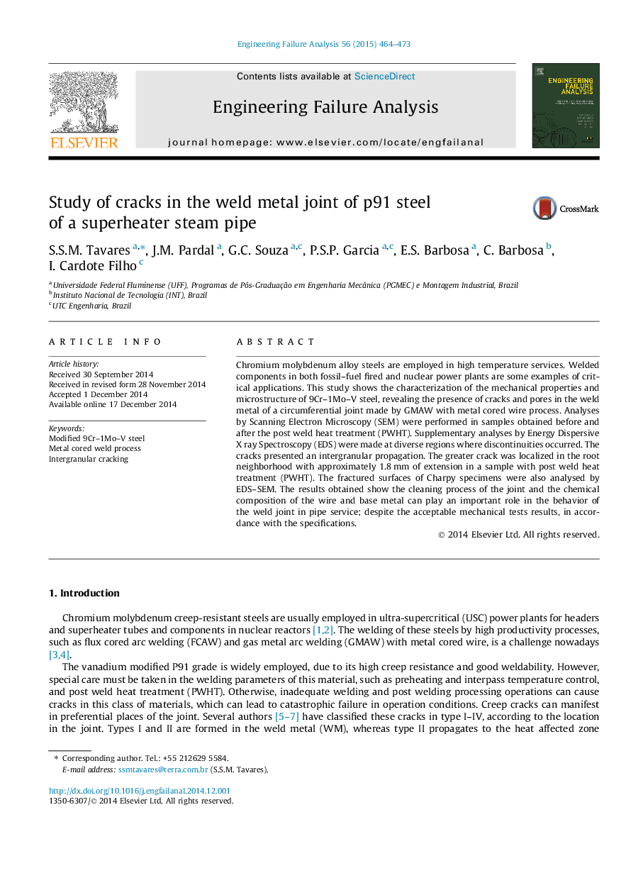 Study of cracks in the weld metal joint of p91 steel of a superheater steam pipe