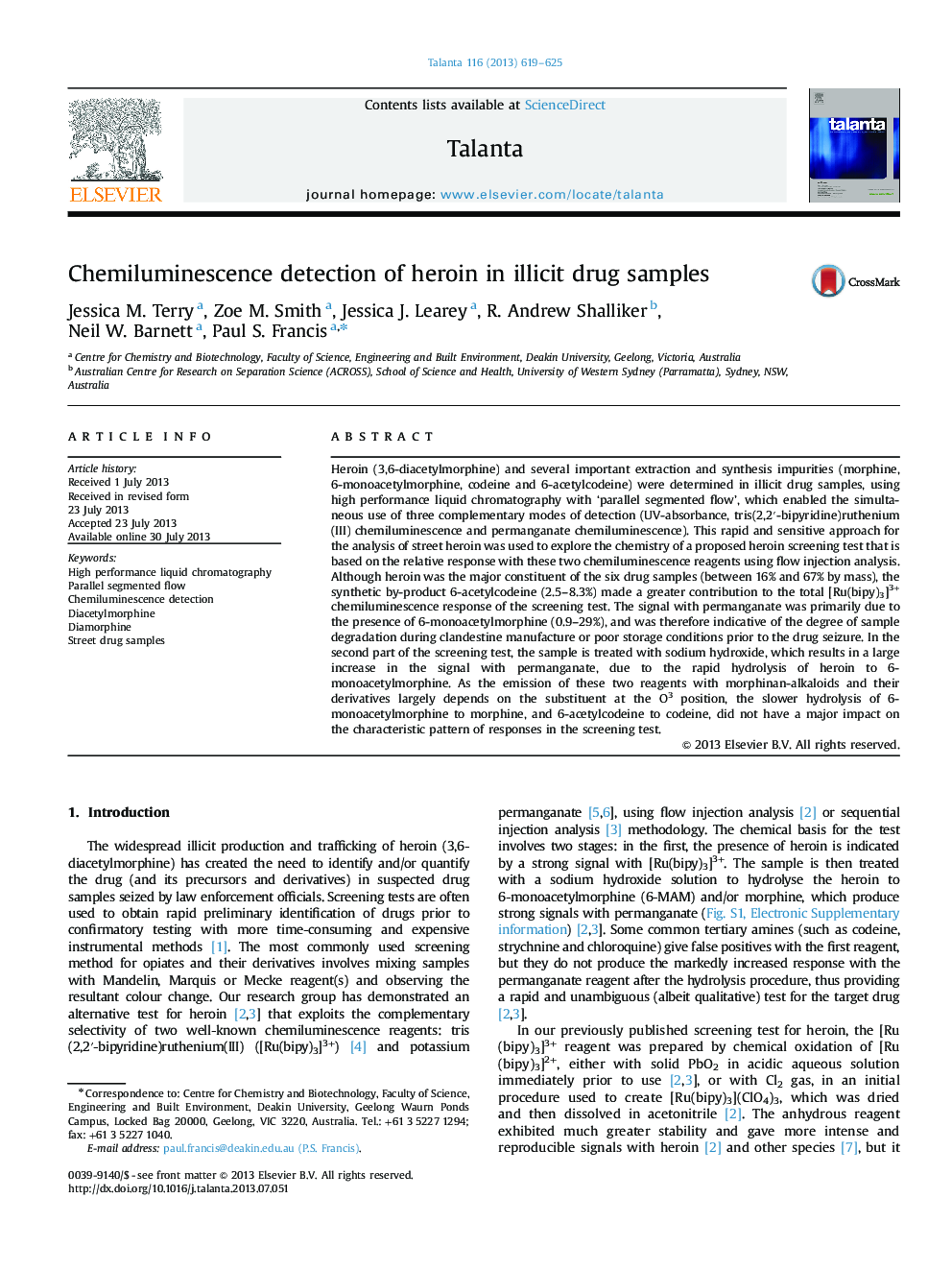 Chemiluminescence detection of heroin in illicit drug samples