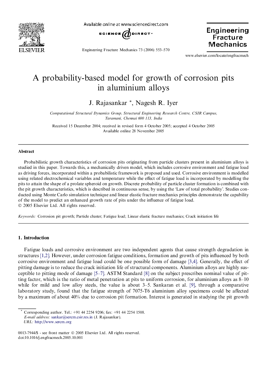 A probability-based model for growth of corrosion pits in aluminium alloys