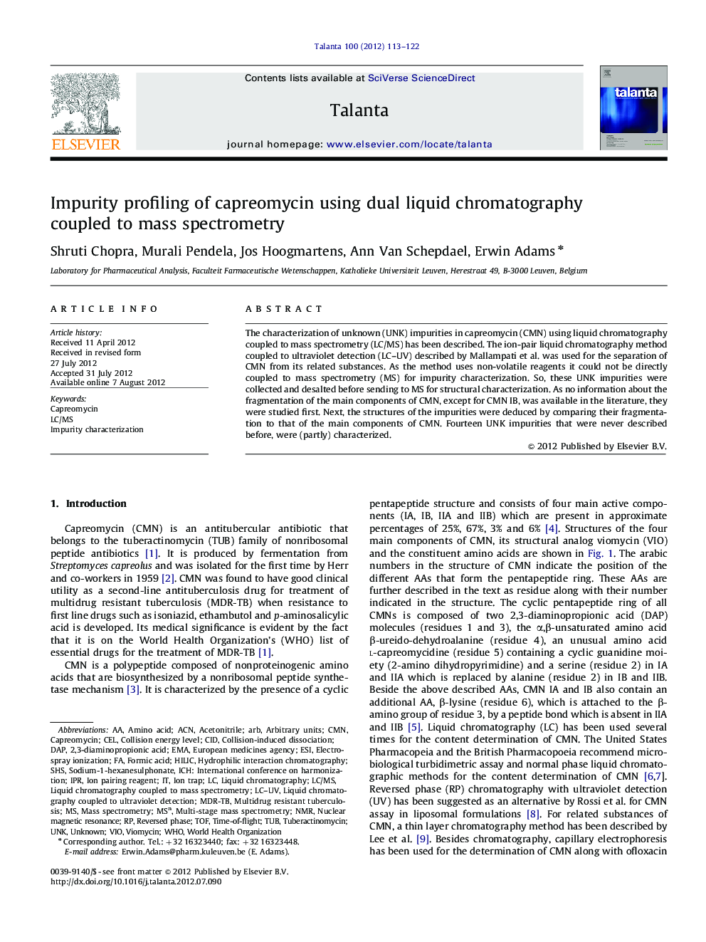 Impurity profiling of capreomycin using dual liquid chromatography coupled to mass spectrometry