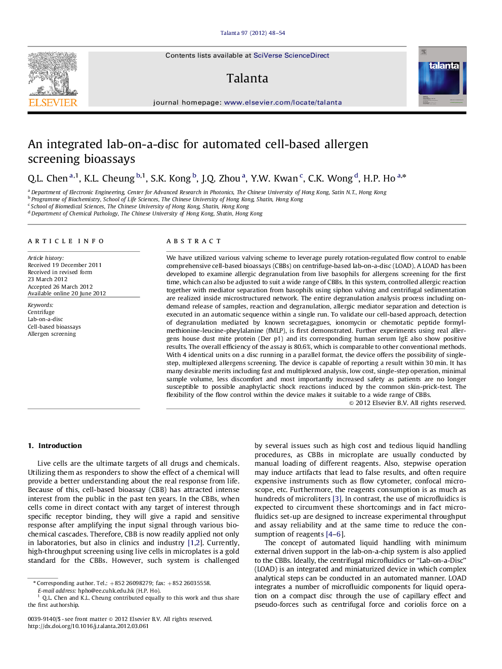 An integrated lab-on-a-disc for automated cell-based allergen screening bioassays