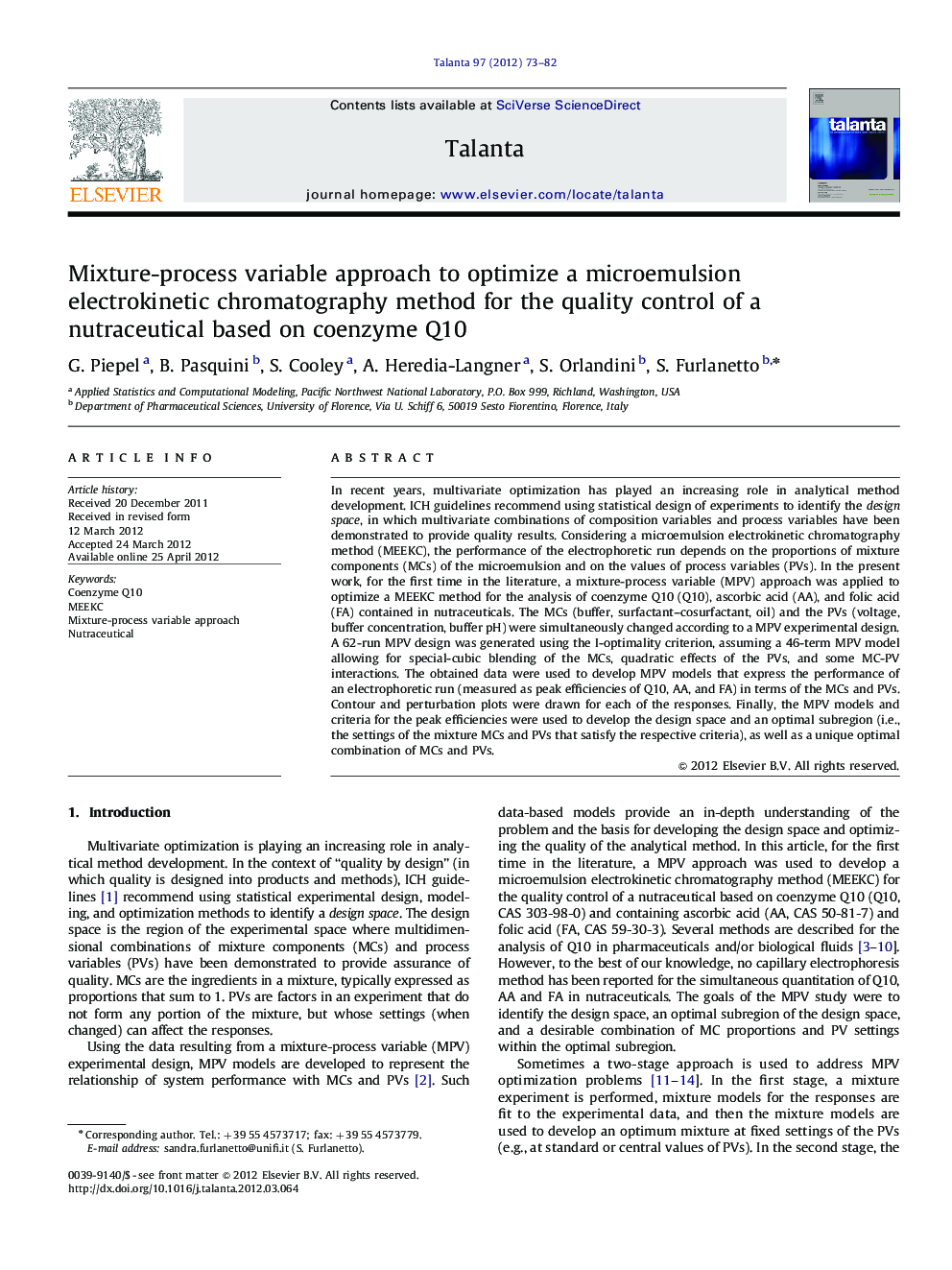 Mixture-process variable approach to optimize a microemulsion electrokinetic chromatography method for the quality control of a nutraceutical based on coenzyme Q10