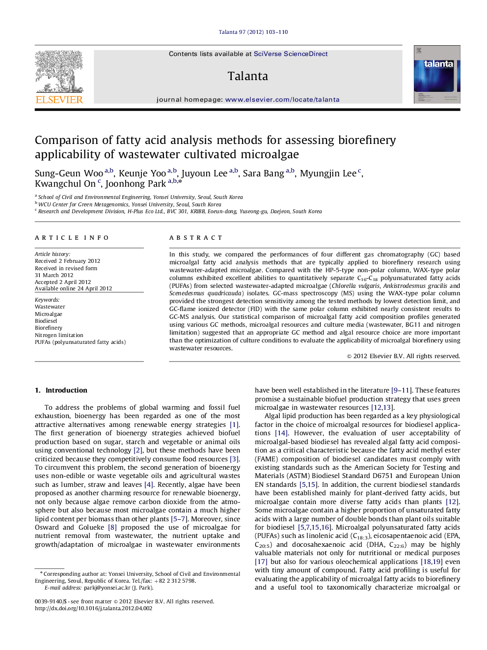 Comparison of fatty acid analysis methods for assessing biorefinery applicability of wastewater cultivated microalgae