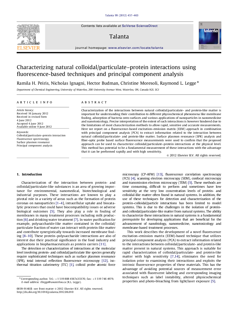 Characterizing natural colloidal/particulate-protein interactions using fluorescence-based techniques and principal component analysis