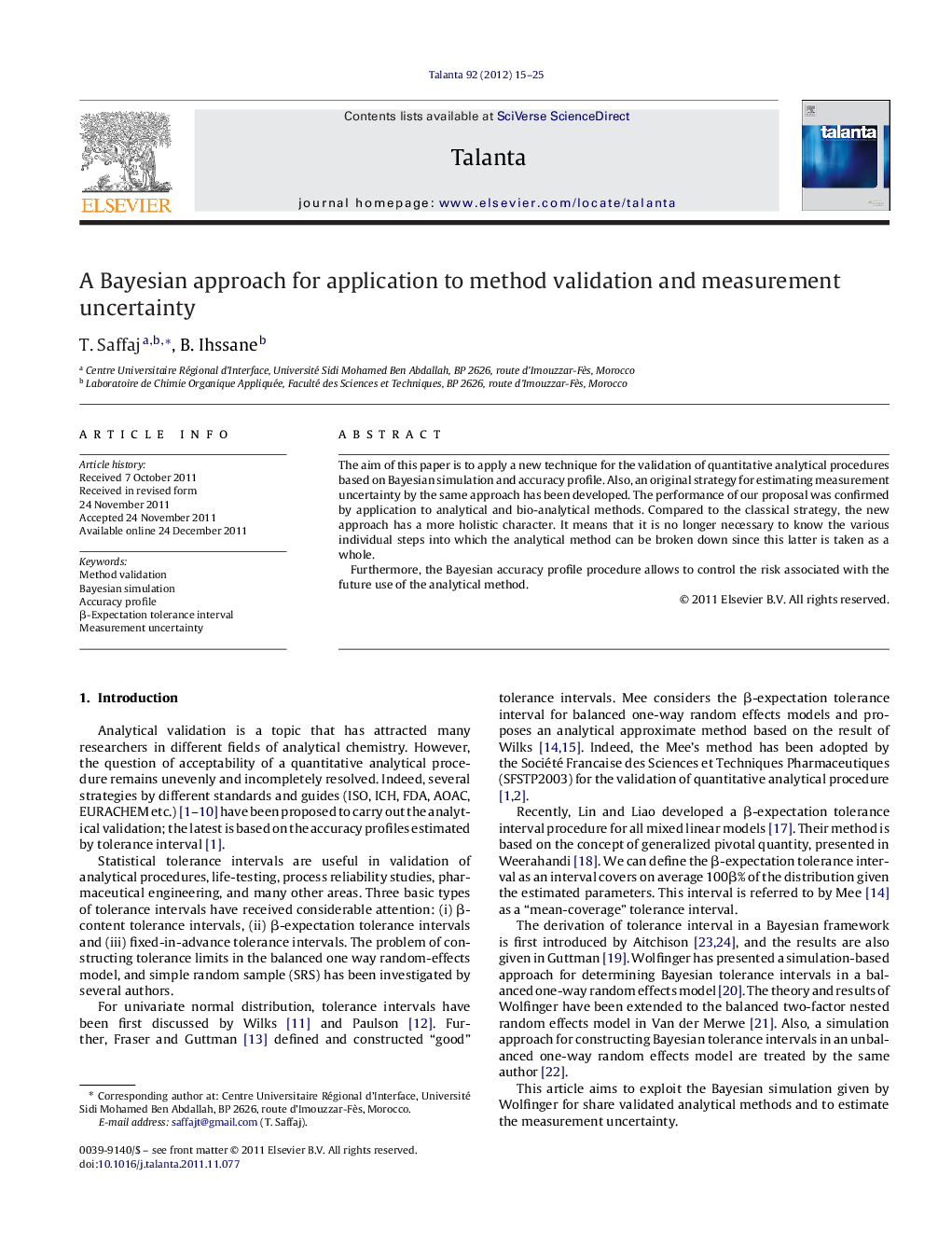 A Bayesian approach for application to method validation and measurement uncertainty