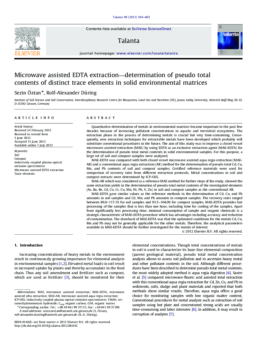 Microwave assisted EDTA extraction-determination of pseudo total contents of distinct trace elements in solid environmental matrices