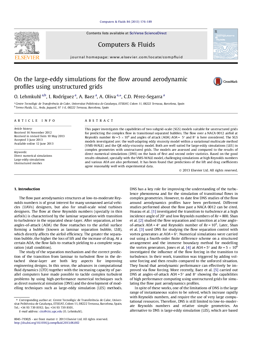 On the large-eddy simulations for the flow around aerodynamic profiles using unstructured grids