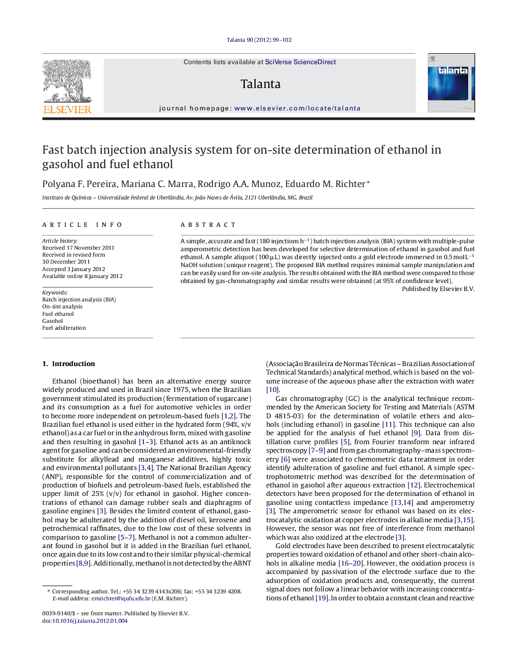 Fast batch injection analysis system for on-site determination of ethanol in gasohol and fuel ethanol