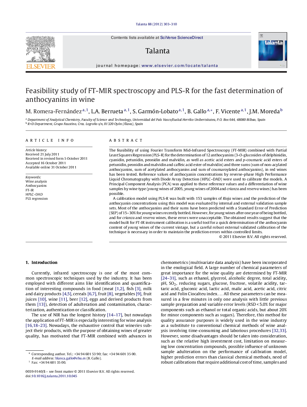 Feasibility study of FT-MIR spectroscopy and PLS-R for the fast determination of anthocyanins in wine