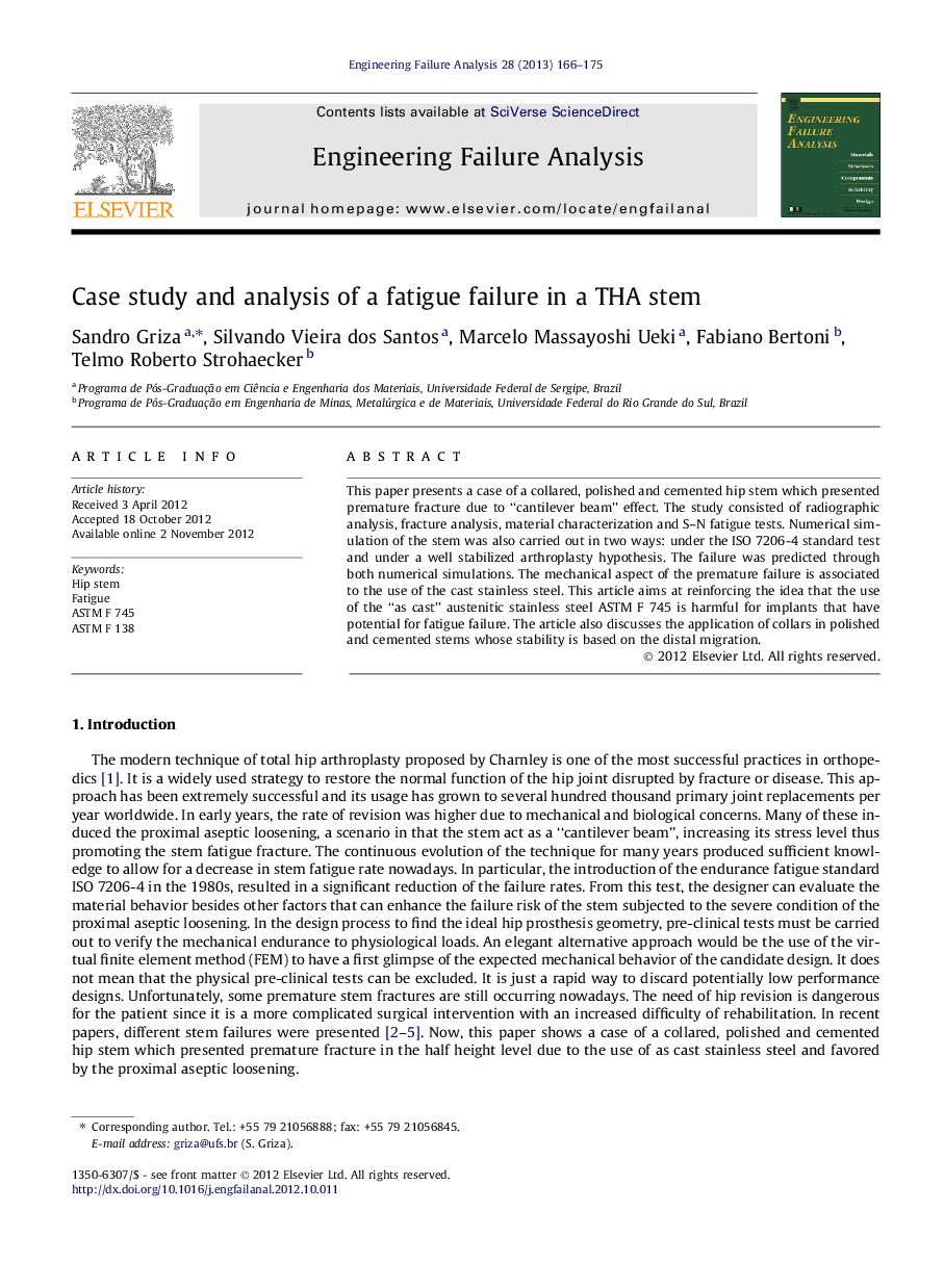 Case study and analysis of a fatigue failure in a THA stem