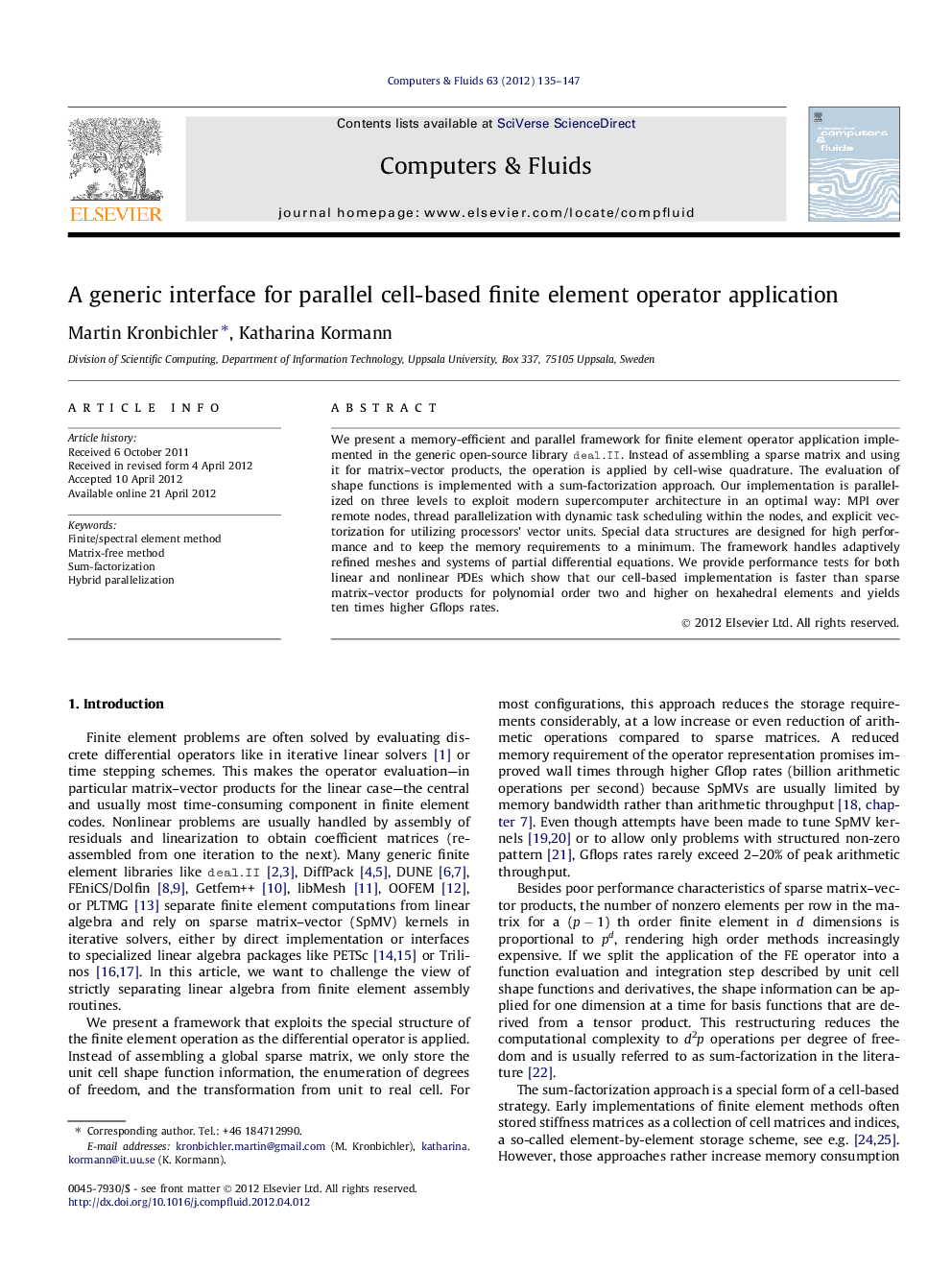 A generic interface for parallel cell-based finite element operator application