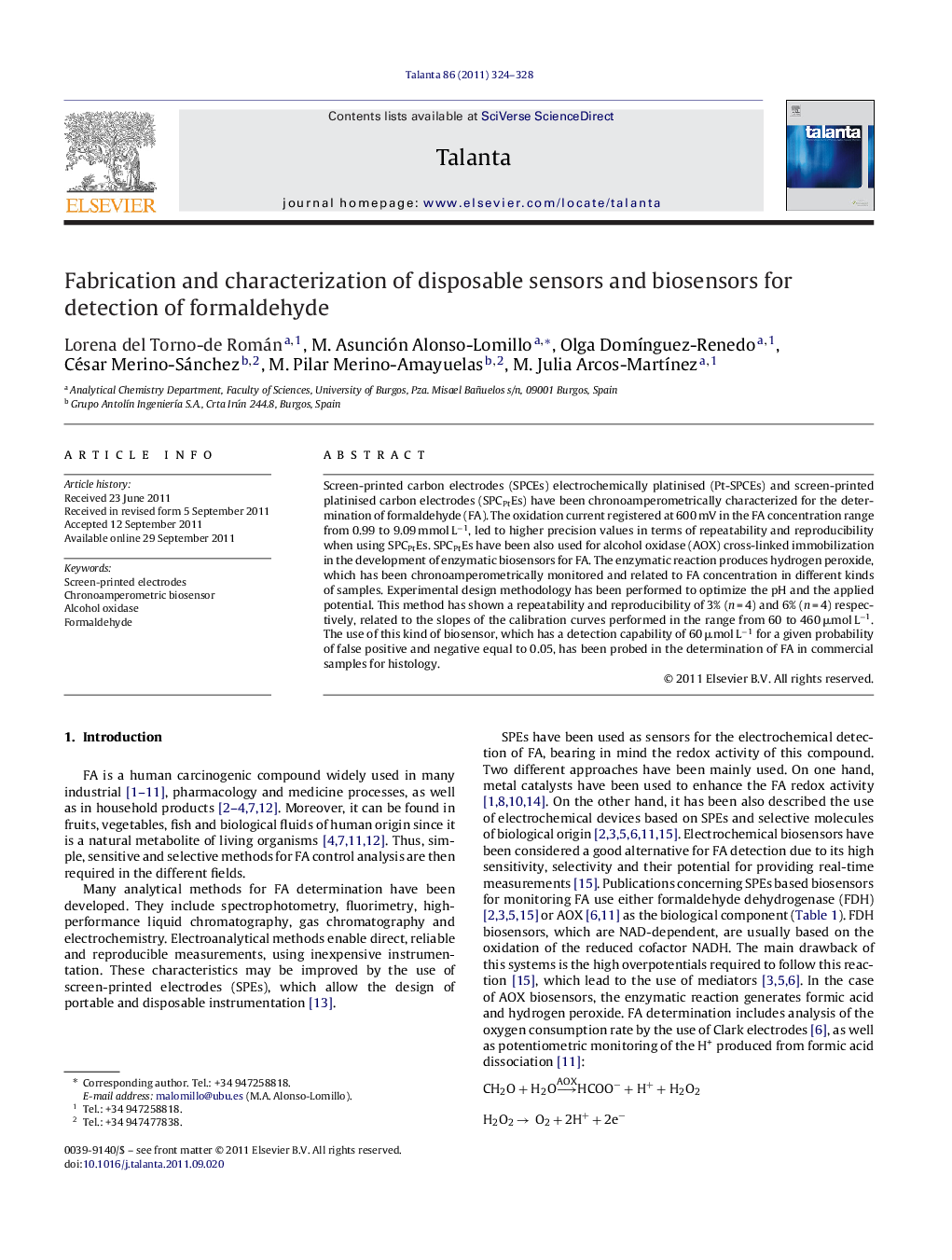 Fabrication and characterization of disposable sensors and biosensors for detection of formaldehyde