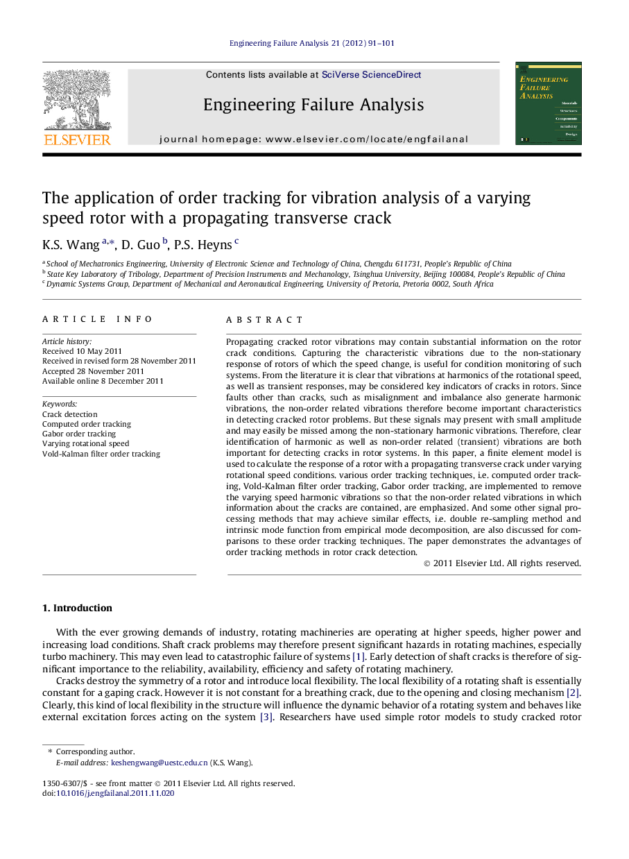 The application of order tracking for vibration analysis of a varying speed rotor with a propagating transverse crack