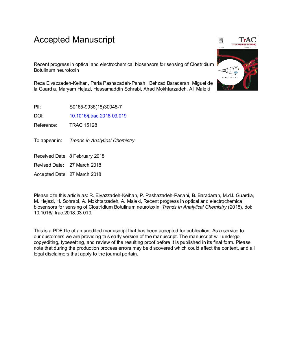 Recent progress in optical and electrochemical biosensors for sensing of Clostridium botulinum neurotoxin