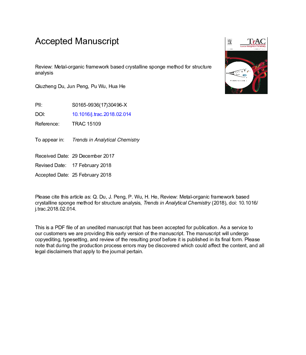 Review: Metal-organic framework based crystalline sponge method for structure analysis