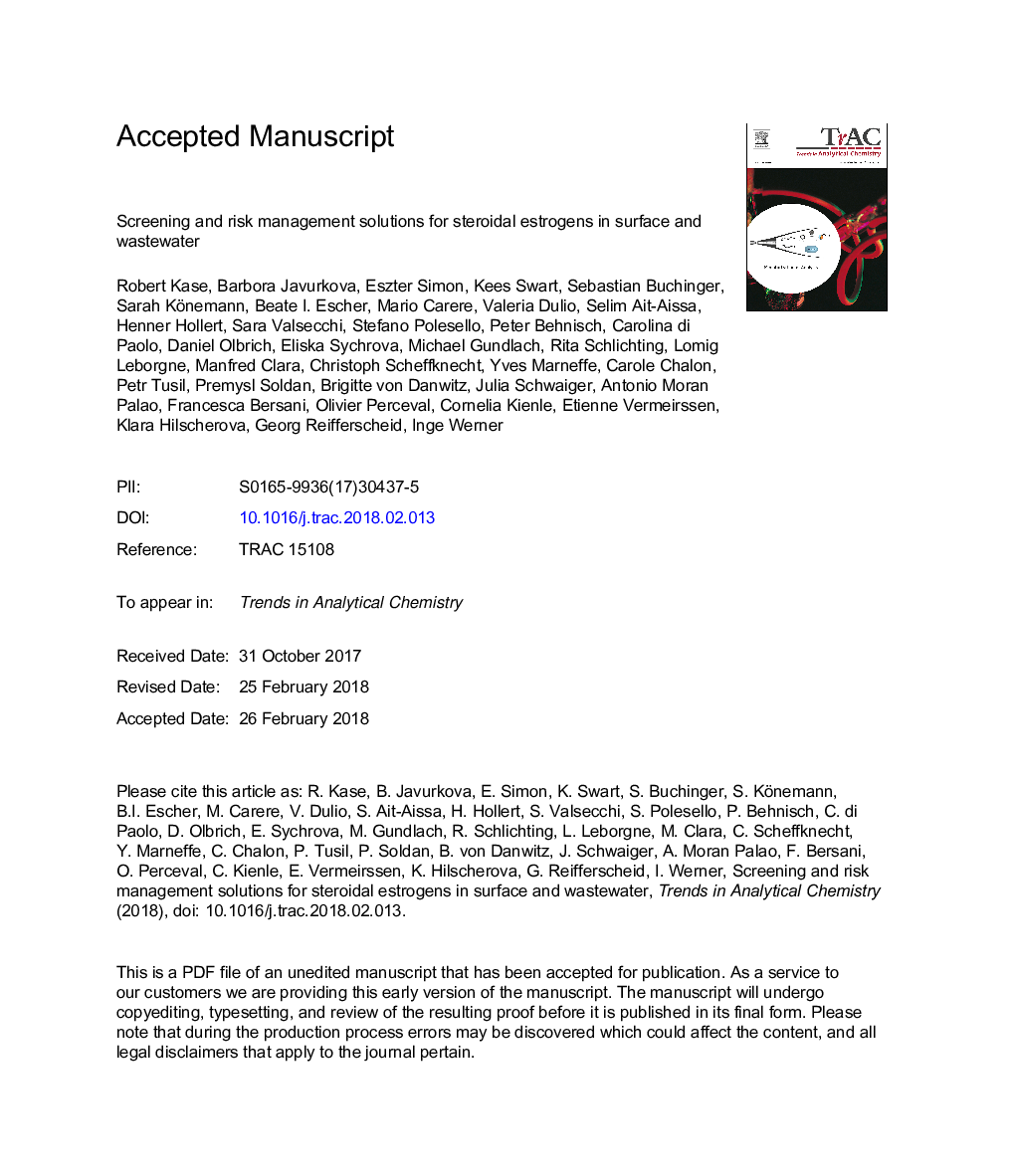 Screening and risk management solutions for steroidal estrogens in surface and wastewater