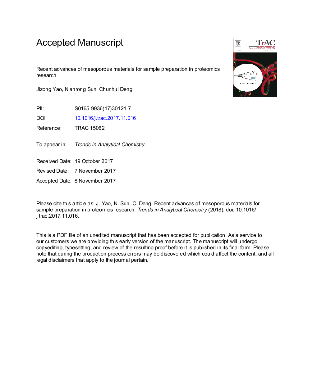 Recent advances in mesoporous materials for sample preparation in proteomics research