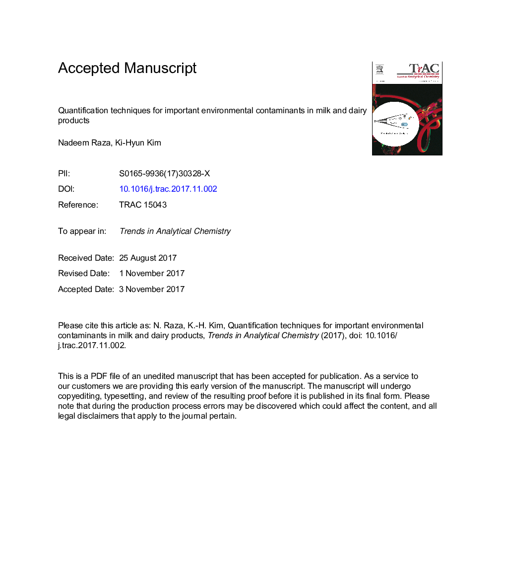 Quantification techniques for important environmental contaminants in milk and dairy products